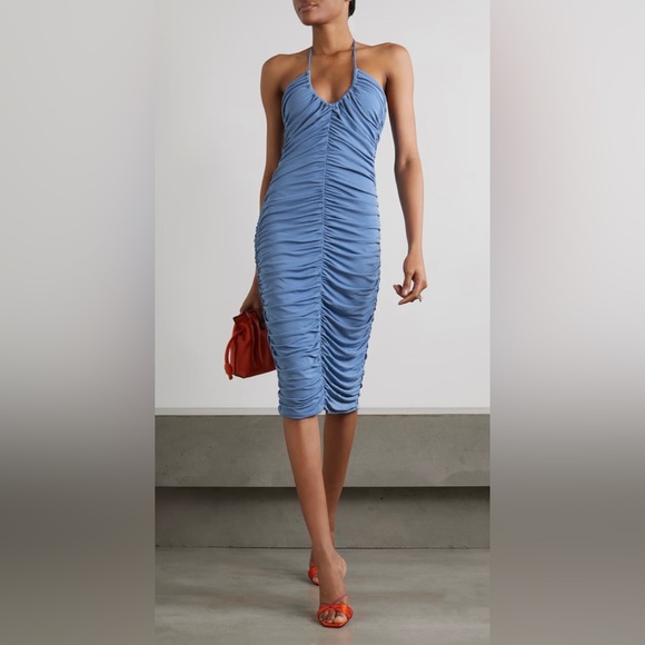 Zeynep Arcay Jersey Ruched Midi Dress in Blue - Picture 1 of 14